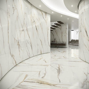 Coverlam Calacata Gold 48x102 Polished Marble Look Porcelain Panel Porcelain Tile