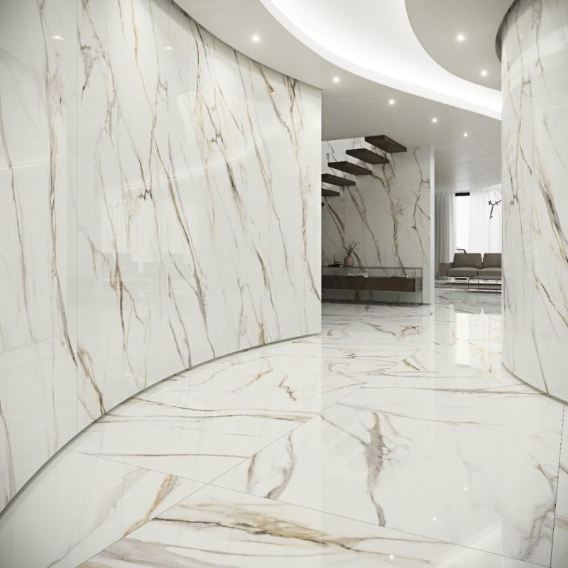 Coverlam Calacata Gold 48x102 Polished Marble Look Porcelain Panel Porcelain Tile