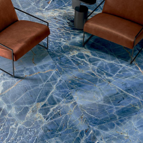 Marmoteca Blue Denim 48x110 Polished Marble Look Porcelain Panel Porcelain Tile