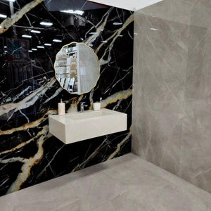 Marmoteca Golden Carbon 48x110 Polished Marble Look Porcelain Panel Porcelain Tile