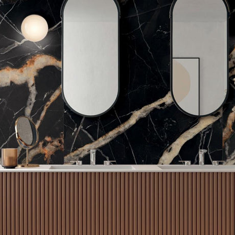 Marmoteca Golden Carbon 48x110 Polished Marble Look Porcelain Panel Porcelain Tile