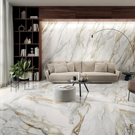 Perpetual Venato Gold Polished 48x109 Marble Look Porcelain Panel Porcelain Tile
