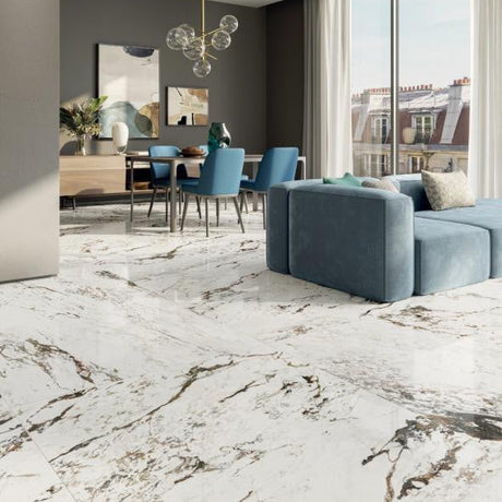 Perpetual Breccia Warm Polished 48x109 Marble Look Porcelain Panel Porcelain Tile