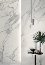 Marble look large format porcelain tiles